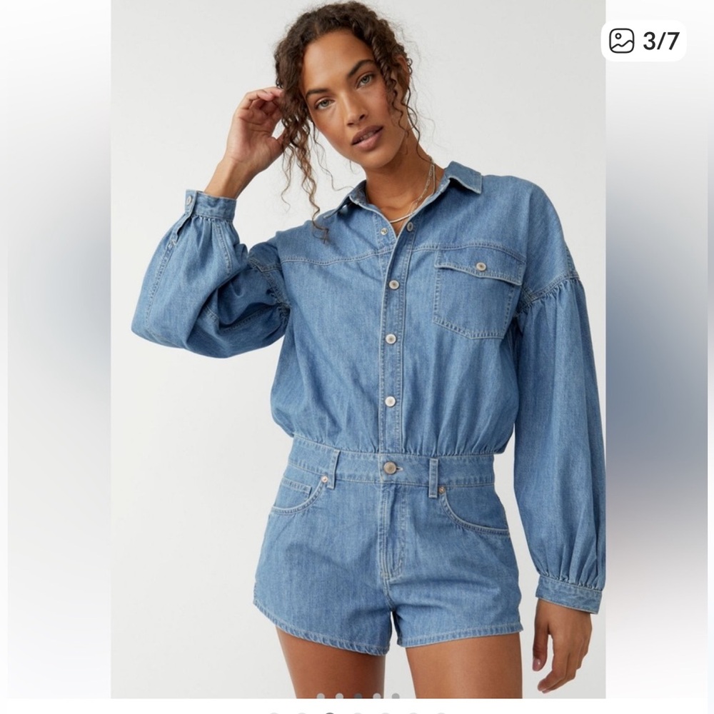 Free People Denim Blue Romper